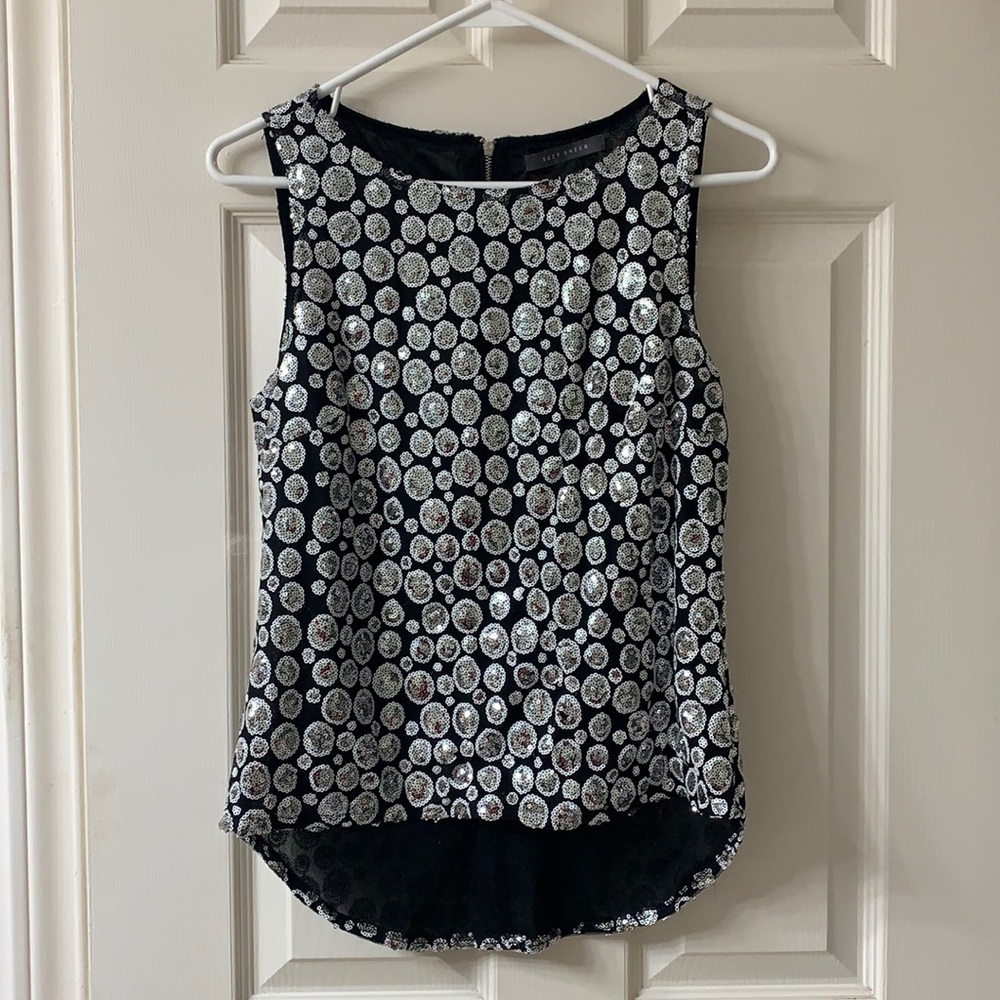 🌷3 for $25🌷Suzy Shier, US M, Black & Silver Sequin Polka Dot Sleeveless Tank Top